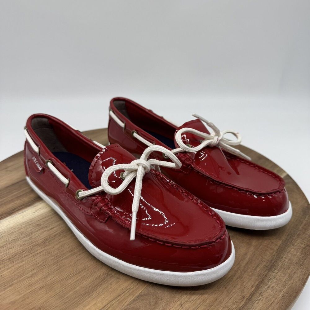 Cole‎ Haan 7.5B Nantucket Red Patent Leather Loafer Boat,Moccasins Shoes W05748